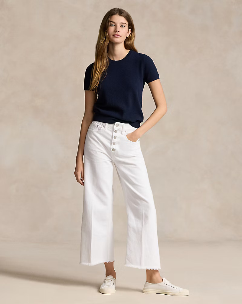 Cashmere Short-Sleeve Crewneck Sweater